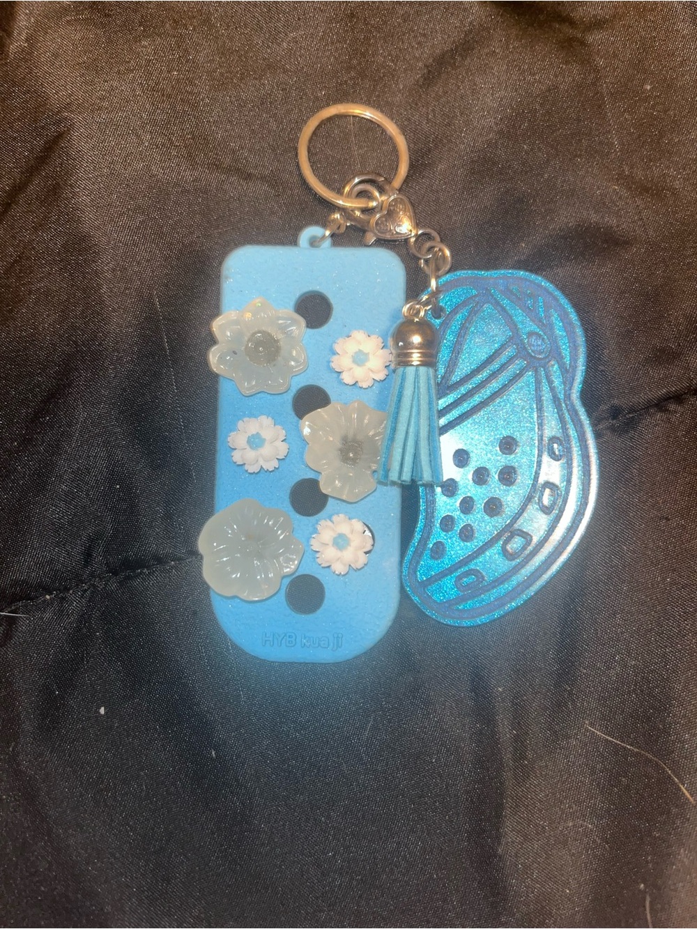 Crocs inspired glow in the dark resin keychain with charms in blue
